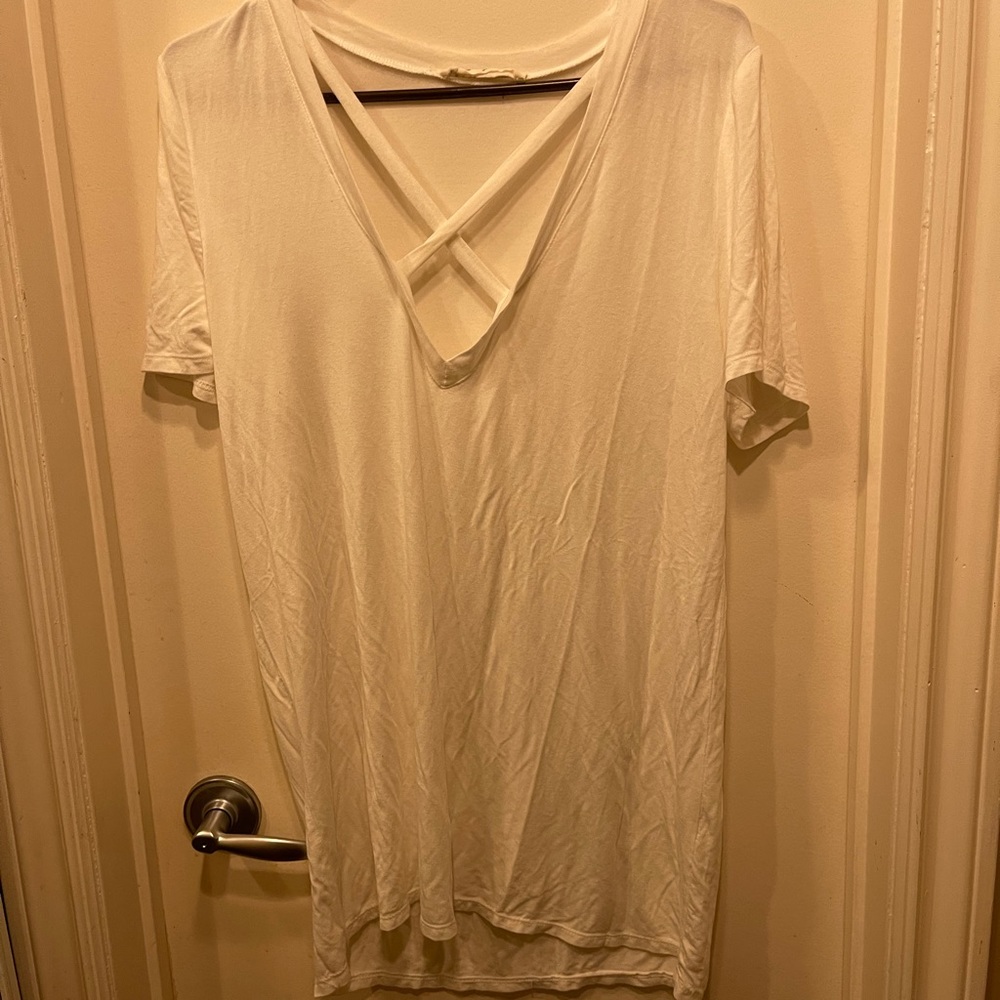 White criss cross oversize tee